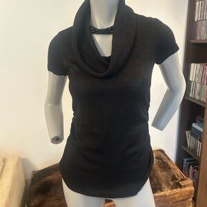 Elegant Black Cowl Neck Sweater with Short Sleeves❤️